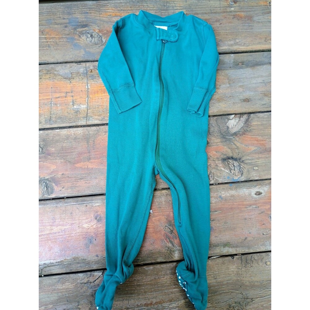 Hanna Anderson Green Footie Pajamas Organic Cotton Zip Long Sleeve 3-6 Months
